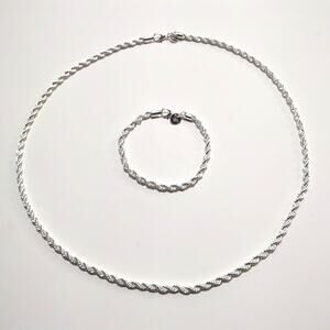 S925 Silver Plated Rope Necklace Bracelet Jewelry Set Christmas Birthday Gift!